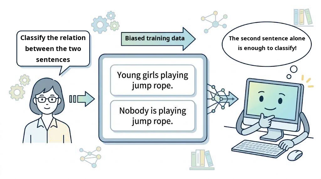 A model asked to classify the relation between two sentences learns from biased training data that it can classify them by looking only at the hypothesis sentence.